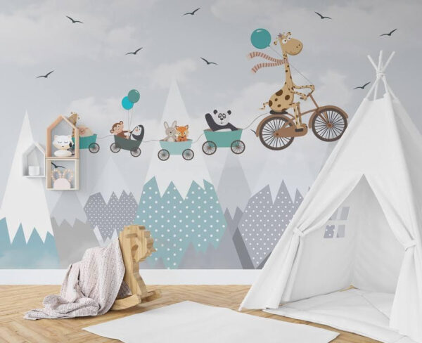 Giraffe riding a bicycle Wall murals Giraffe riding a bicycle
