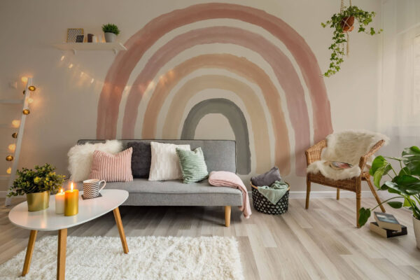 White wall with pink paint Wall murals White wall with pink paint