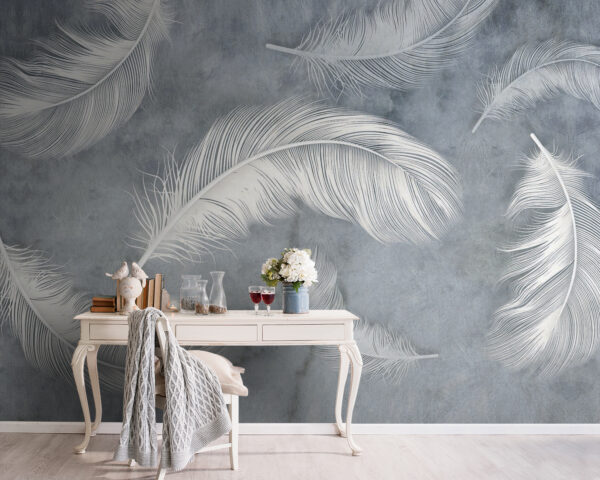 Delicate feathers on textured background Wall murals Delicate feathers on textured background