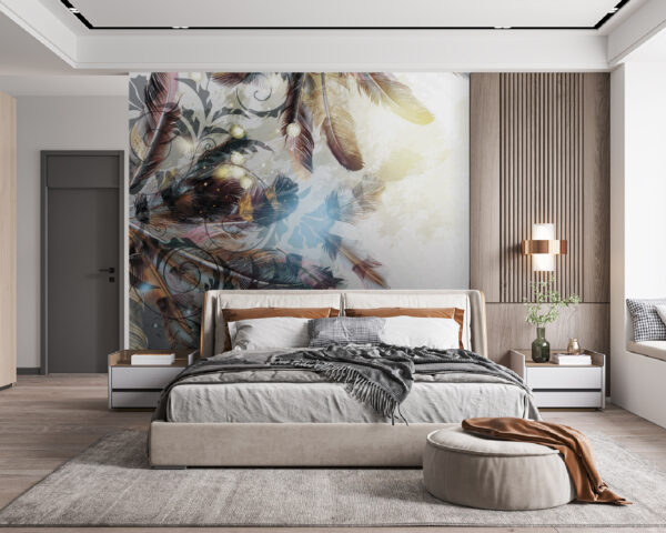 Feathers dancing in soft colors Wall murals Feathers dancing in soft colors