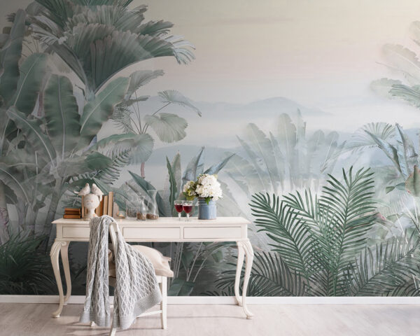 Tropical plants in a misty jungle Wall murals Tropical plants in a misty jungle