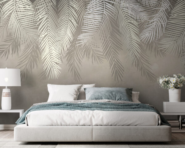 Tropical leaves pattern in soft hues Wall murals Tropical leaves pattern in soft hues