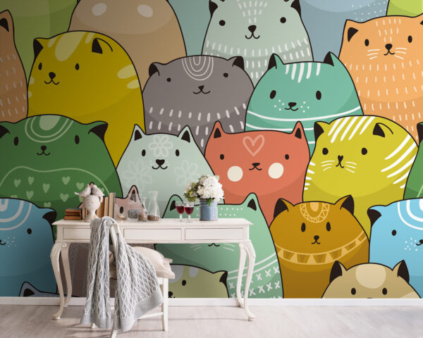 Group of cats in different colors Wall murals Group of cats in different colors