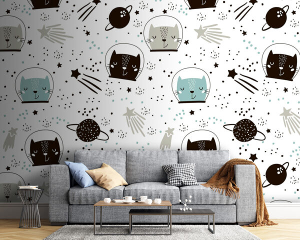 Pattern of cats in space Wall murals Pattern of cats in space