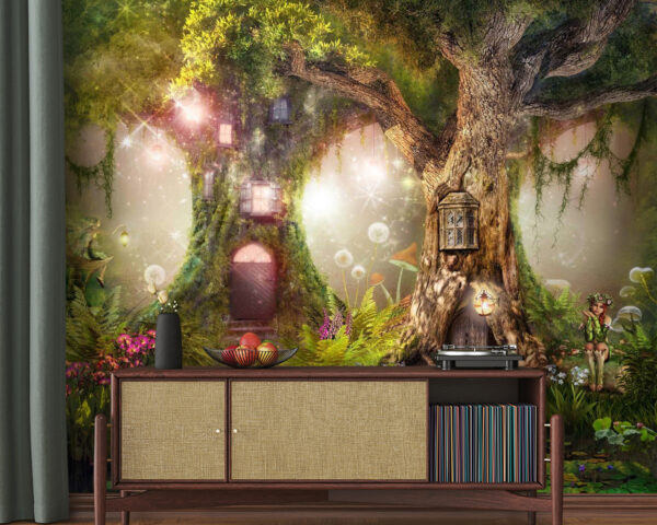Enchanted treehouse in magical forest Wall murals Enchanted treehouse in magical forest