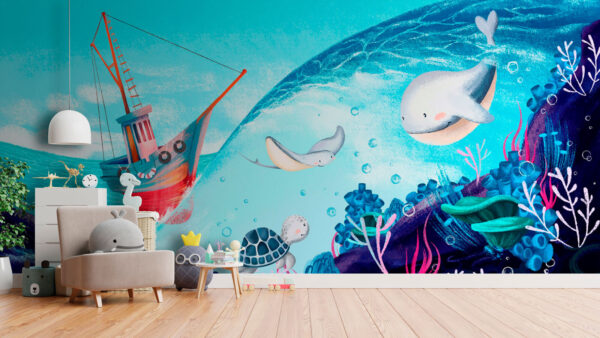 Whale swimming in the water Wall murals Whale swimming in the water