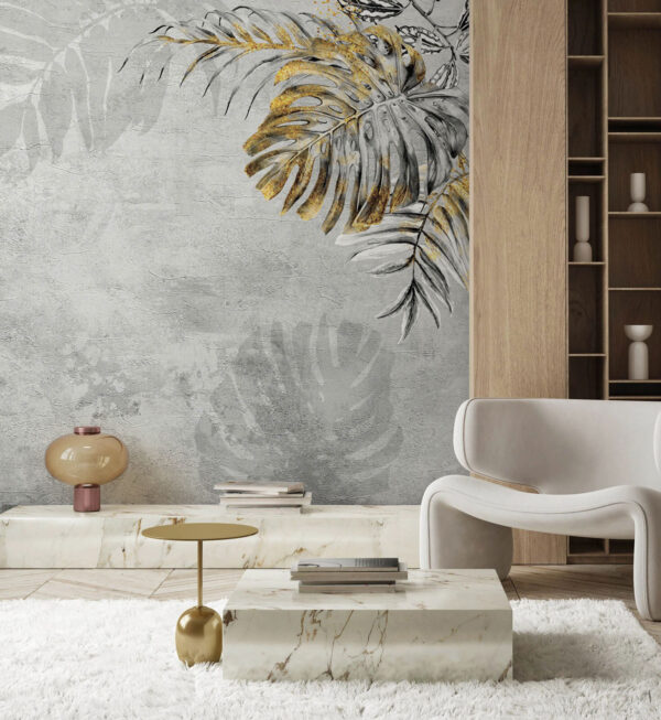 Elegant foliage against a textured backdrop Wall murals Elegant foliage against a textured backdrop