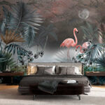 Wall murals Flamingos in serene tropical paradise.