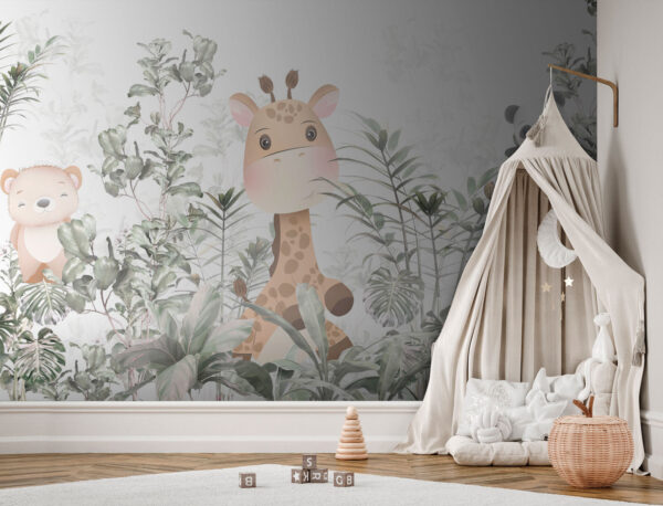 Giraffe and panda in a jungle Wall murals Giraffe and panda in a jungle