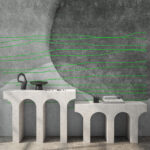 Wall mural Grey and white background with green lines