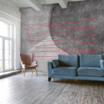Wall mural Black and white background with red lines