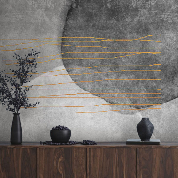 Black and white painting with orange lines Wall murals Black and white painting with orange lines