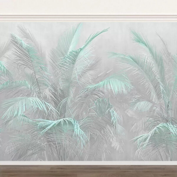 Pastel palm leaves in soft mist Wall murals Pastel palm leaves in soft mist
