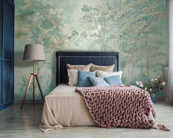 Wall murals Wallpaper with trees and flowers
