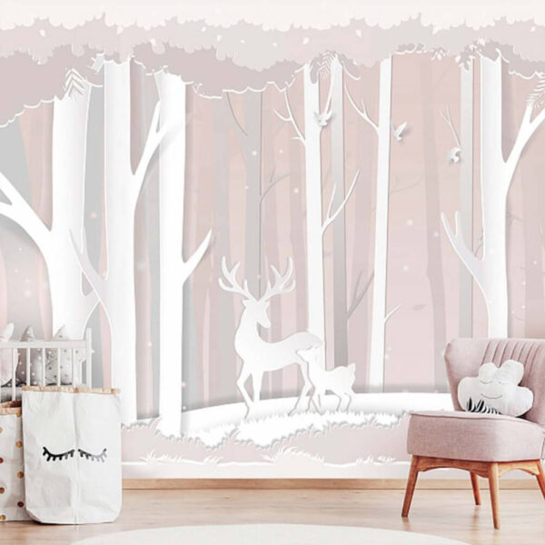 Paper cut out of a deer in a forest Wall murals Paper cut out of a deer in a forest