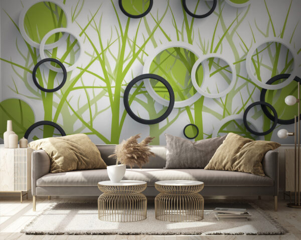 Wallpaper with circles and trees Wall murals Wallpaper with circles and trees