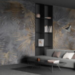 Wall murals Abstract palm leaves on textured background.