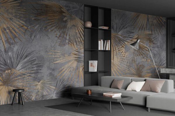 Abstract palm leaves on textured background Wall murals Abstract palm leaves on textured background