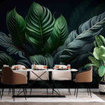 Wall murals Lush green foliage in dim light