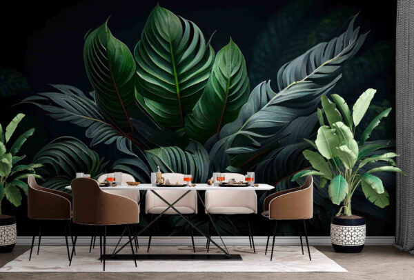 Lush green foliage in dim light Wall murals Lush green foliage in dim light