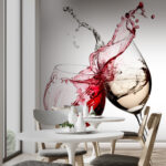 Wall murals Wine glasses mid-toast, splash captured