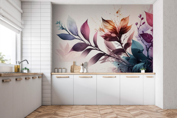 Vibrant leaves with artistic splashes Wall murals Vibrant leaves with artistic splashes