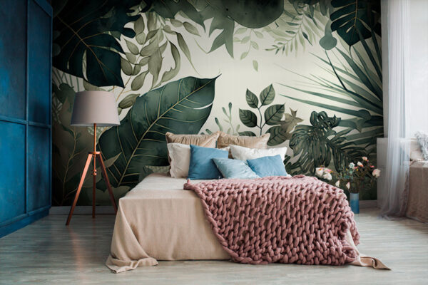 Lush green jungle foliage pattern Wall murals Lush green jungle foliage pattern