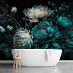 Wall murals Vibrant flowers blossom in teal hues.