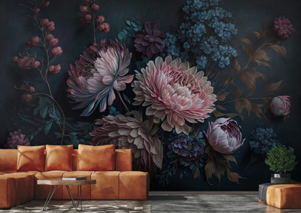 Wall murals Vibrant floral arrangement in dark hues (SKU: u75407) Wall murals Wall murals Vibrant floral arrangement in dark hues (SKU: u75407)