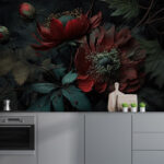 Wall murals Vibrant flowers against dark background