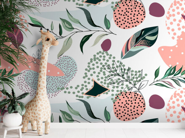 Abstract leaves and dots pattern Wall murals Abstract leaves and dots pattern