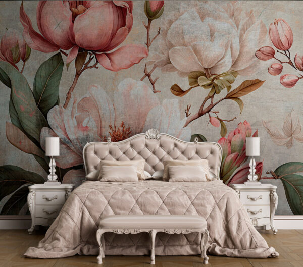 Vintage floral illustration with magnolias Wall murals Vintage floral illustration with magnolias