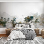 Wall murals Painting of trees and clouds