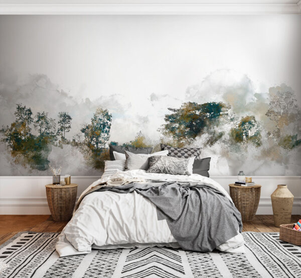 Painting of trees and clouds Wall murals Painting of trees and clouds