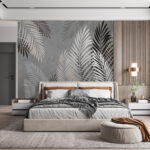 Wall murals Decorative palm leaves on grey background.