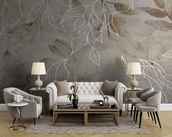 Elegant floral design with delicate lines Wall murals Elegant floral design with delicate lines