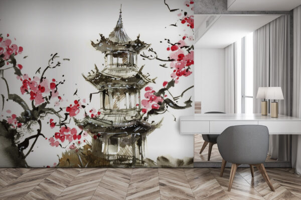 Painting of flowers on a white surface Wall murals Painting of flowers on a white surface