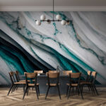 Wall murals Turquoise and white flowing layers.