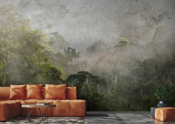 Foggy forest with trees Wall murals Foggy forest with trees