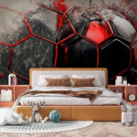Wall murals Red hexagons on a white surface