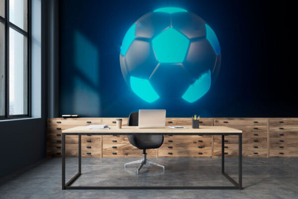 Glowing soccer ball in the dark Wall murals Glowing soccer ball in the dark