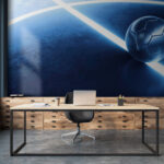 Wall murals Glowing soccer ball on neon lines