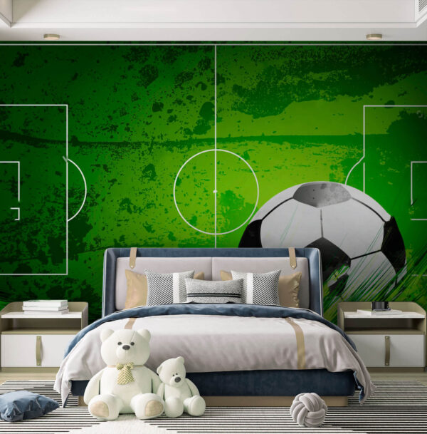Football ball on a green field Wall murals Football ball on a green field