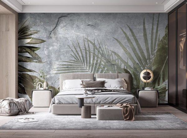 Calm leaves against a textured background Wall murals Calm leaves against a textured background