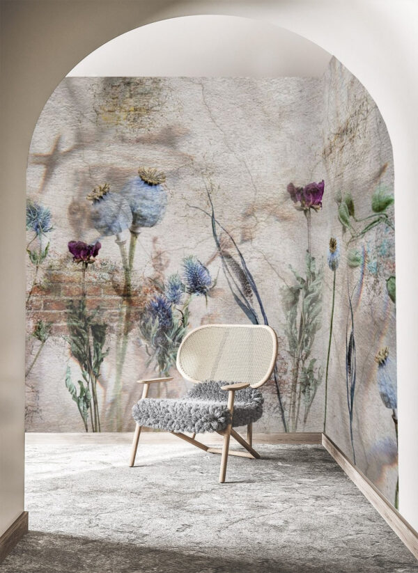 Botanical collage on textured background Wall murals Botanical collage on textured background