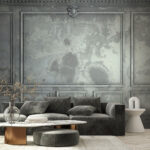 Wall murals Ornate gray wall with peeling paint.