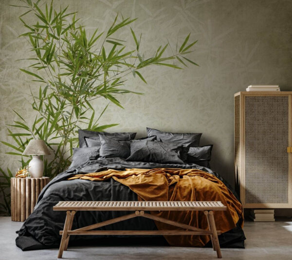Green bamboo against textured background Wall murals Green bamboo against textured background
