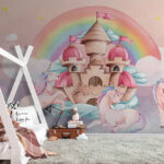 Wall murals Unicorn with a basket of food