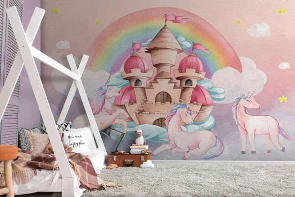 Unicorn with a basket of food Wall murals Unicorn with a basket of food