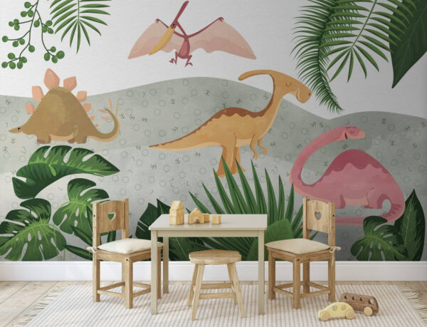 Group of dinosaurs with leaves Wall murals Group of dinosaurs with leaves